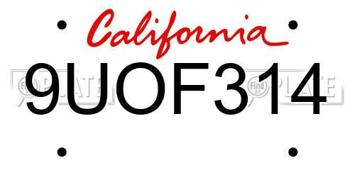 9UOF314 California License Plate