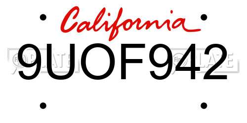 9UOF942 California License Plate