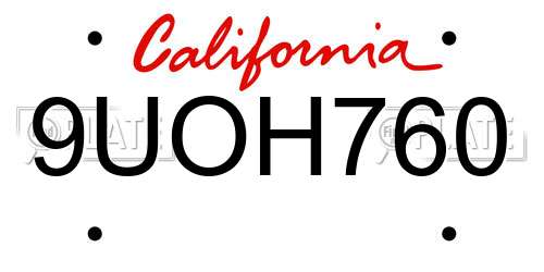 9UOH760 California License Plate