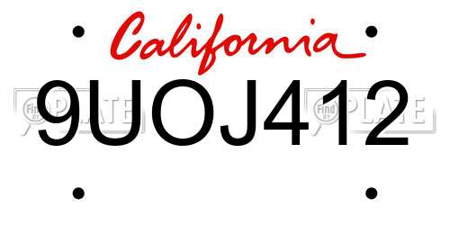 9UOJ412 California License Plate