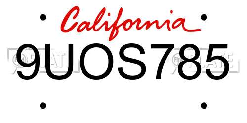 9UOS785 California License Plate