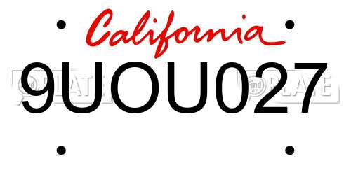 9UOU027 California License Plate