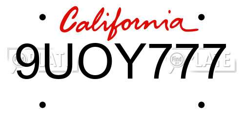 9UOY777 California License Plate