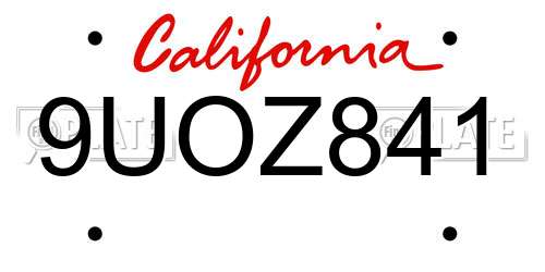 9UOZ841 California License Plate