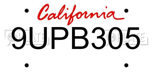 9UPB305 California License Plate