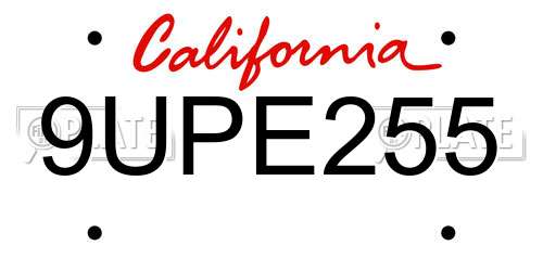 9UPE255 California License Plate