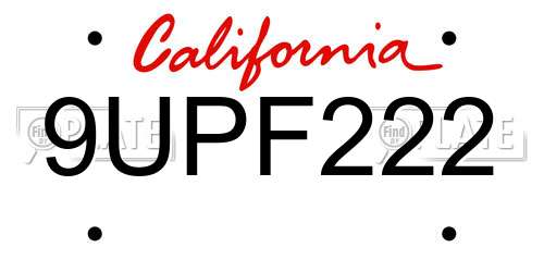 9UPF222 California License Plate