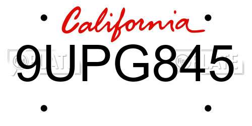 9UPG845 California License Plate