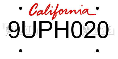 9UPH020 California License Plate