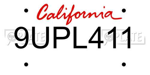 9UPL411 California License Plate