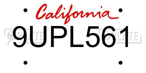 9UPL561 California License Plate