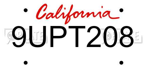 9UPT208 California License Plate