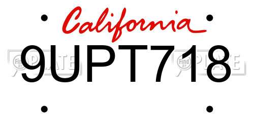 9UPT718 California License Plate