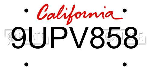 9UPV858 California License Plate