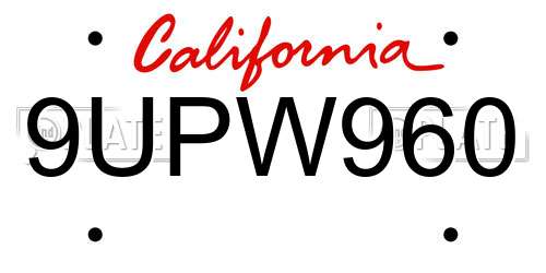 9UPW960 California License Plate