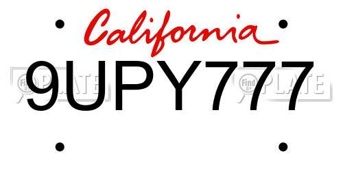 9UPY777 California License Plate