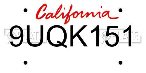 9UQK151 California License Plate