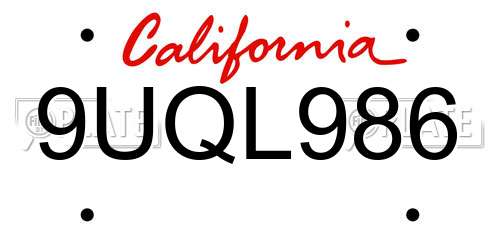 9UQL986 California License Plate