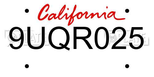9UQR025 California License Plate