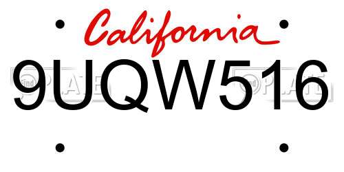 9UQW516 California License Plate