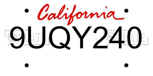 9UQY240 California License Plate