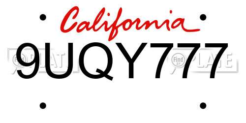 9UQY777 California License Plate