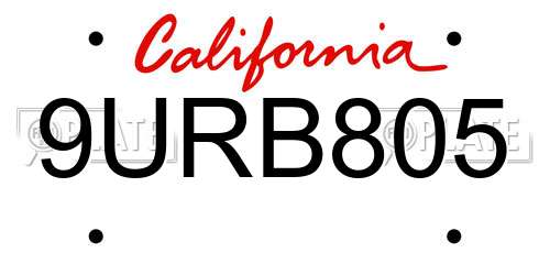 9URB805 California License Plate