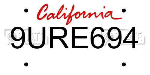 9URE694 California License Plate