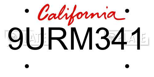 9URM341 California License Plate