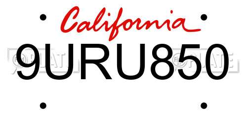 9URU850 California License Plate