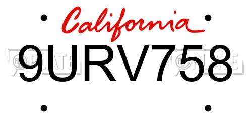 9URV758 California License Plate