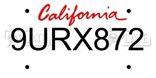 9URX872 California License Plate