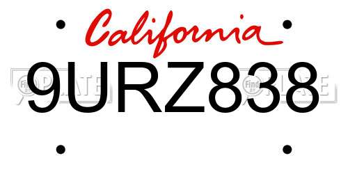 9URZ838 California License Plate