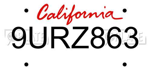 9URZ863 California License Plate
