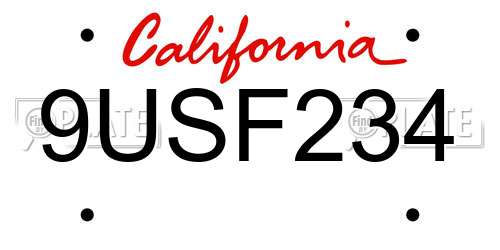 9USF234 California License Plate