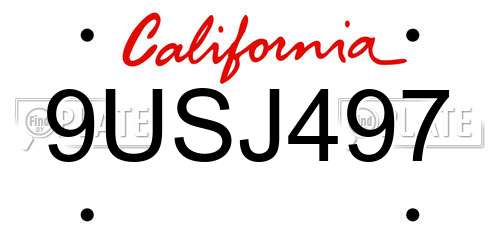 9USJ497 California License Plate