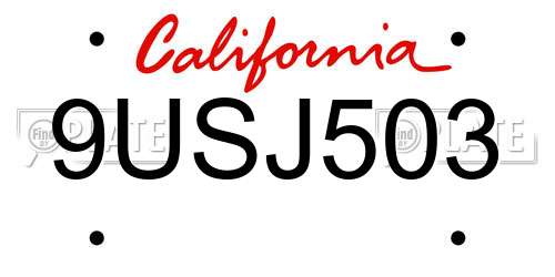 9USJ503 California License Plate