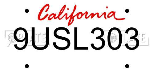 9USL303 California License Plate