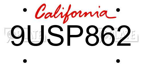9USP862 California License Plate