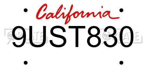 9UST830 California License Plate