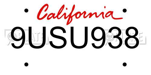 9USU938 California License Plate