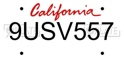 9USV557 California License Plate