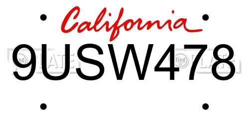 9USW478 California License Plate