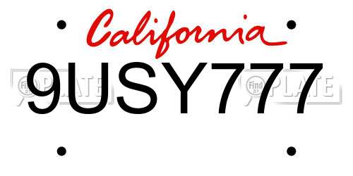 9USY777 California License Plate