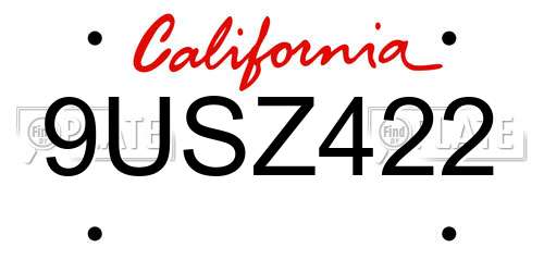 9USZ422 California License Plate