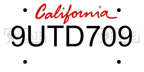 9UTD709 California License Plate