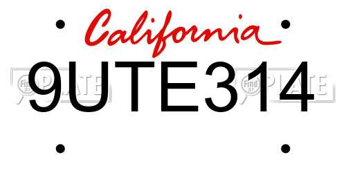 9UTE314 California License Plate