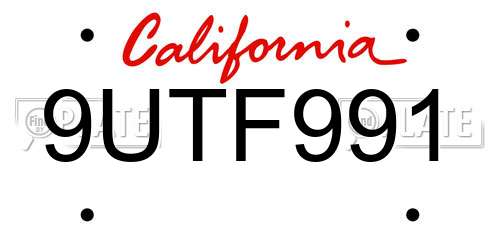9UTF991 California License Plate