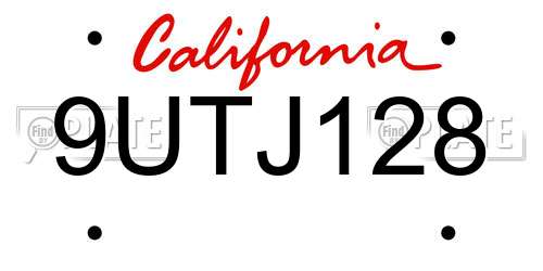 9UTJ128 California License Plate