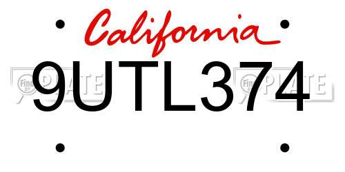 9UTL374 California License Plate